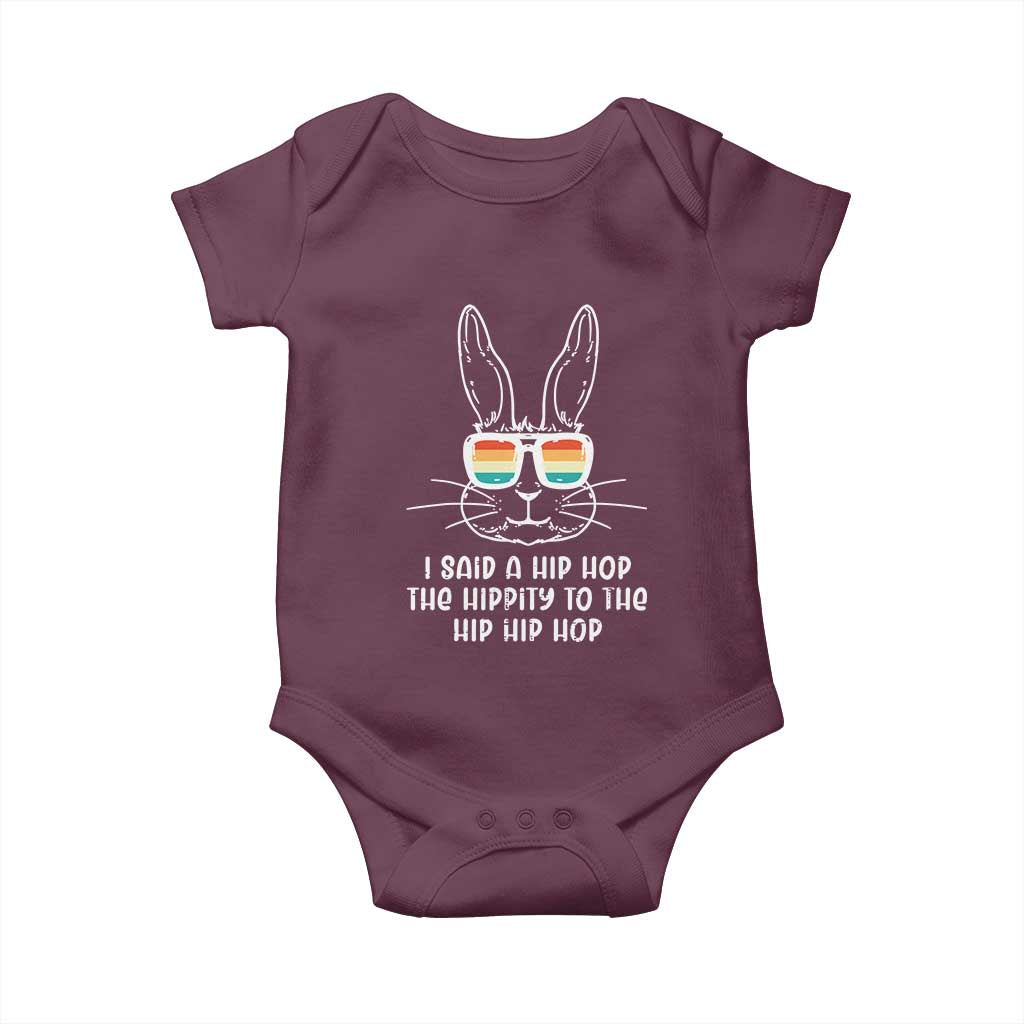 Retro Hip Hop Easter Bunny Baby Onesie Funny Hippity Cool Rabbit Lovers Toddler TS10 Maroon Print Your Wear
