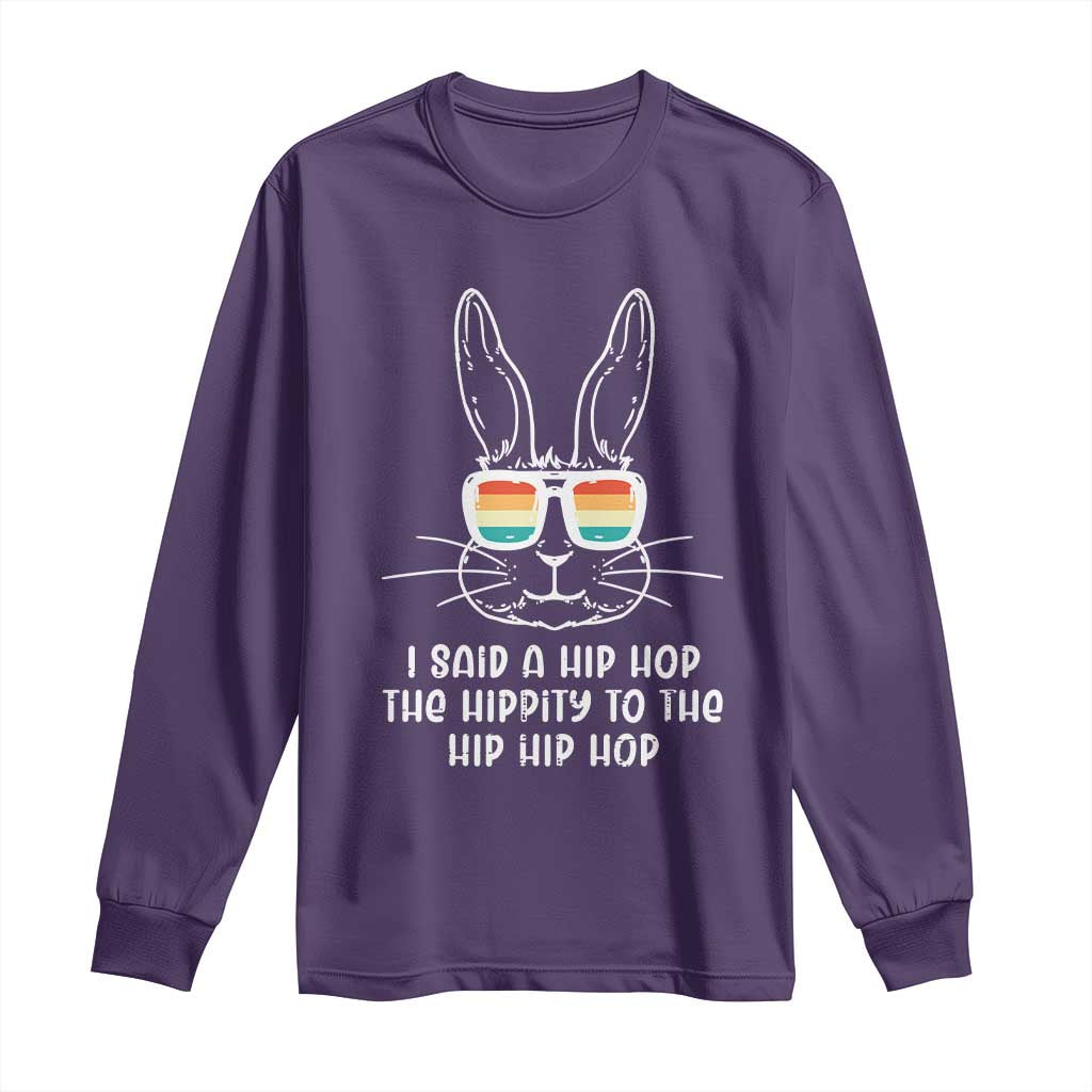 Retro Hip Hop Easter Bunny Long Sleeve Shirt Funny Hippity Cool Rabbit Lovers Toddler TS10 Purple Print Your Wear
