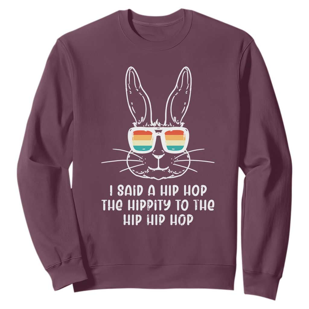 Retro Hip Hop Easter Bunny Sweatshirt Funny Hippity Cool Rabbit Lovers Toddler TS10 Maroon Print Your Wear