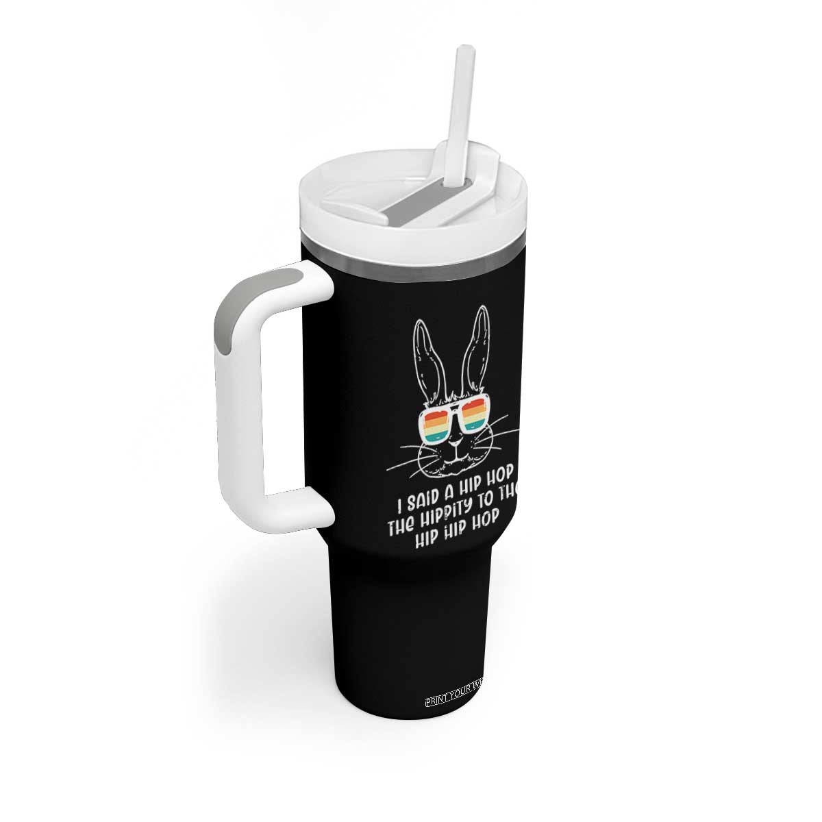 Retro Hip Hop Easter Bunny Tumbler With Handle Funny Hippity Cool Rabbit Lovers Toddler TS10 Print Your Wear