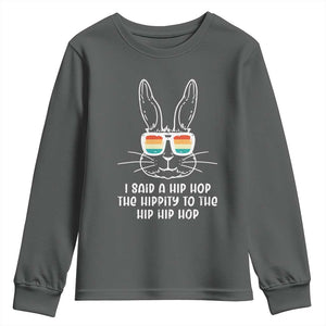 Retro Hip Hop Easter Bunny Youth Sweatshirt Funny Hippity Cool Rabbit Lovers Toddler TS10 Dark Heather Print Your Wear