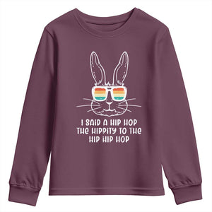Retro Hip Hop Easter Bunny Youth Sweatshirt Funny Hippity Cool Rabbit Lovers Toddler TS10 Maroon Print Your Wear