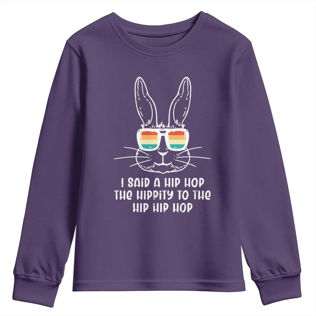 Retro Hip Hop Easter Bunny Youth Sweatshirt Funny Hippity Cool Rabbit Lovers Toddler TS10 Purple Print Your Wear