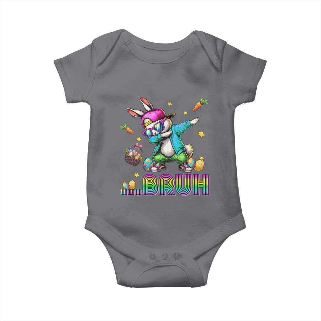 Bruh Dab Bunny Easter Baby Onesie Funny 80s Retro Vintage Party Cool Rabbit TS10 Charcoal Print Your Wear