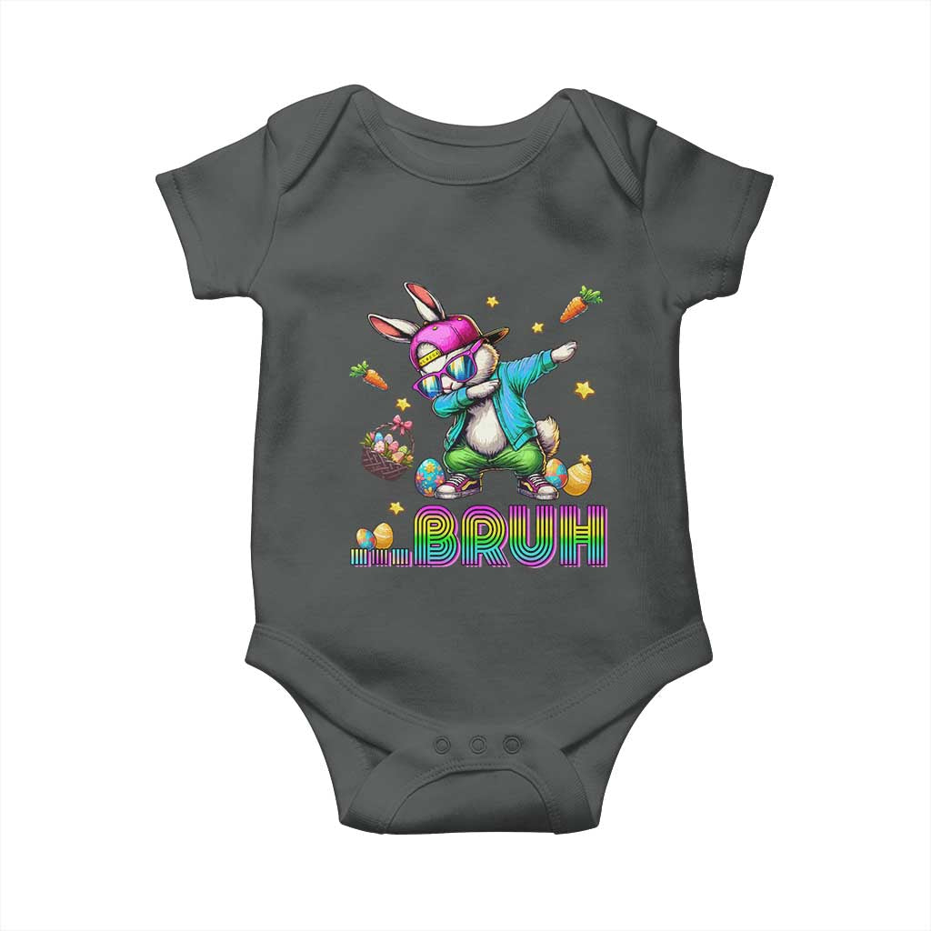 Bruh Dab Bunny Easter Baby Onesie Funny 80s Retro Vintage Party Cool Rabbit TS10 Dark Heather Print Your Wear