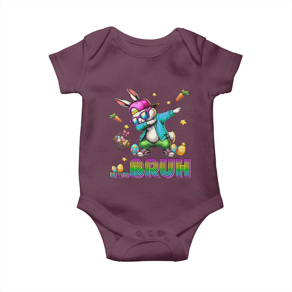Bruh Dab Bunny Easter Baby Onesie Funny 80s Retro Vintage Party Cool Rabbit TS10 Maroon Print Your Wear