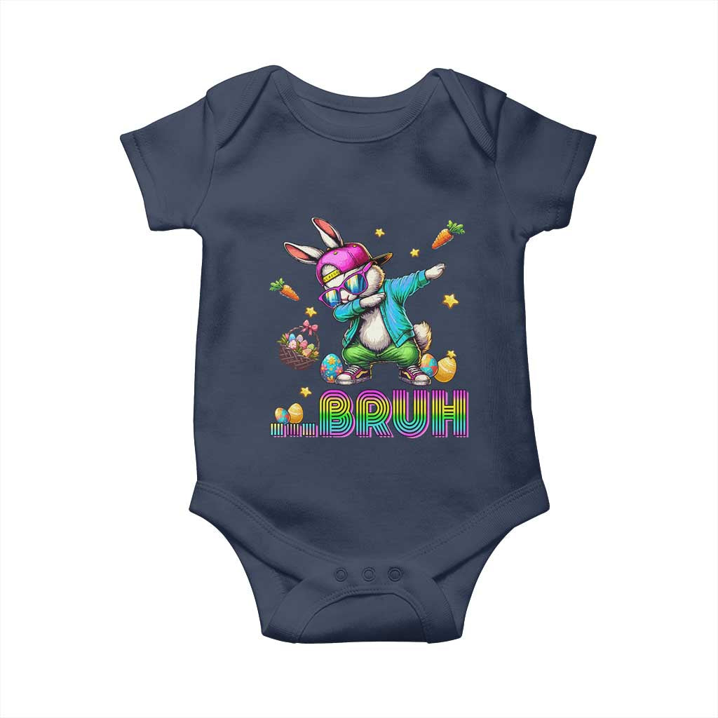 Bruh Dab Bunny Easter Baby Onesie Funny 80s Retro Vintage Party Cool Rabbit TS10 Navy Print Your Wear