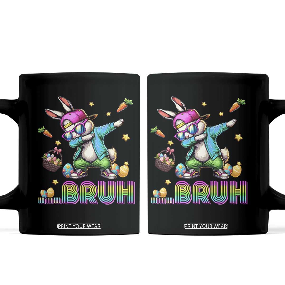 Bruh Dab Bunny Easter Coffee Mug Funny 80s Retro Vintage Party Cool Rabbit TS10 Black Print Your Wear