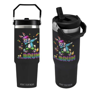 Bruh Dab Bunny Easter Flip Straw Tumbler Funny 80s Retro Vintage Party Cool Rabbit TS10 One Size: 30 oz Black Print Your Wear