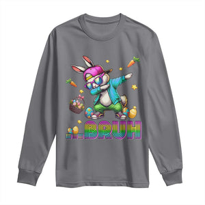 Bruh Dab Bunny Easter Long Sleeve Shirt Funny 80s Retro Vintage Party Cool Rabbit TS10 Charcoal Print Your Wear