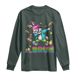 Bruh Dab Bunny Easter Long Sleeve Shirt Funny 80s Retro Vintage Party Cool Rabbit TS10 Dark Forest Green Print Your Wear