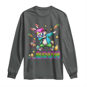 Bruh Dab Bunny Easter Long Sleeve Shirt Funny 80s Retro Vintage Party Cool Rabbit TS10 Dark Heather Print Your Wear