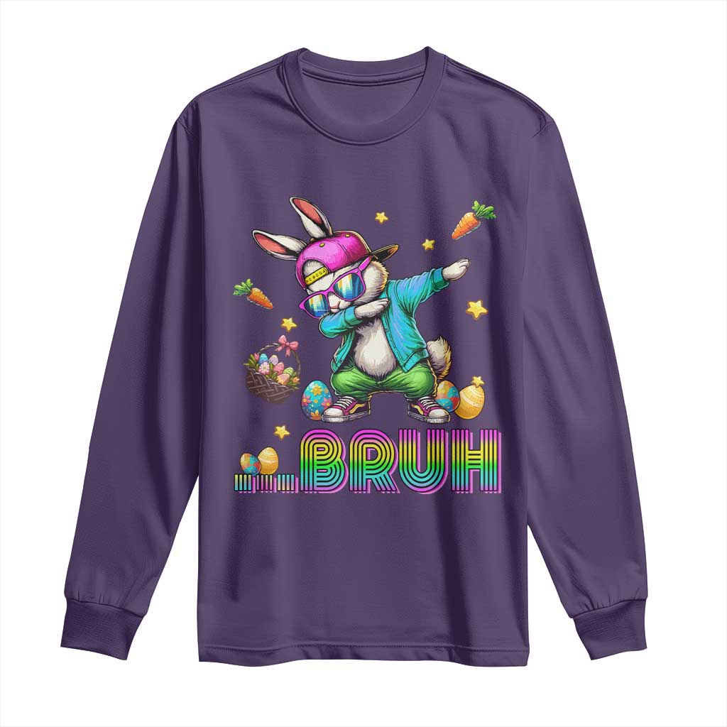 Bruh Dab Bunny Easter Long Sleeve Shirt Funny 80s Retro Vintage Party Cool Rabbit TS10 Purple Print Your Wear