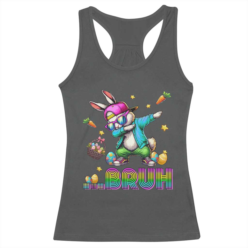 Bruh Dab Bunny Easter Racerback Tank Top Funny 80s Retro Vintage Party Cool Rabbit TS10 Dark Heather Print Your Wear