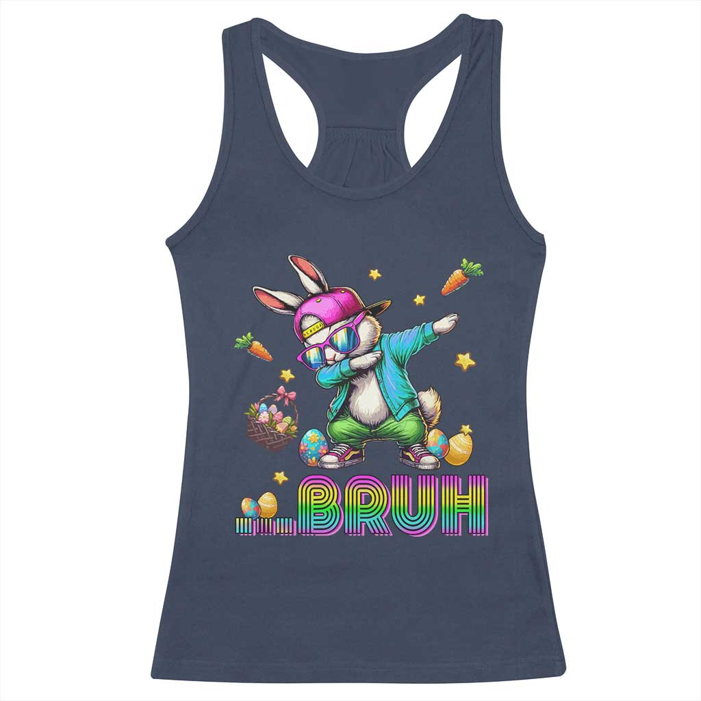 Bruh Dab Bunny Easter Racerback Tank Top Funny 80s Retro Vintage Party Cool Rabbit TS10 Navy Print Your Wear