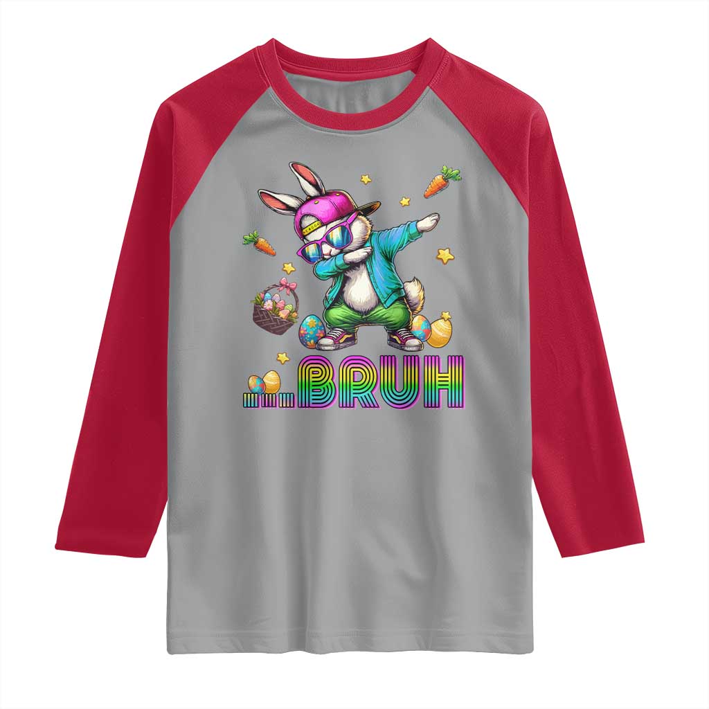 Bruh Dab Bunny Easter Raglan Shirt Funny 80s Retro Vintage Party Cool Rabbit TS10 Sport Gray Red Print Your Wear