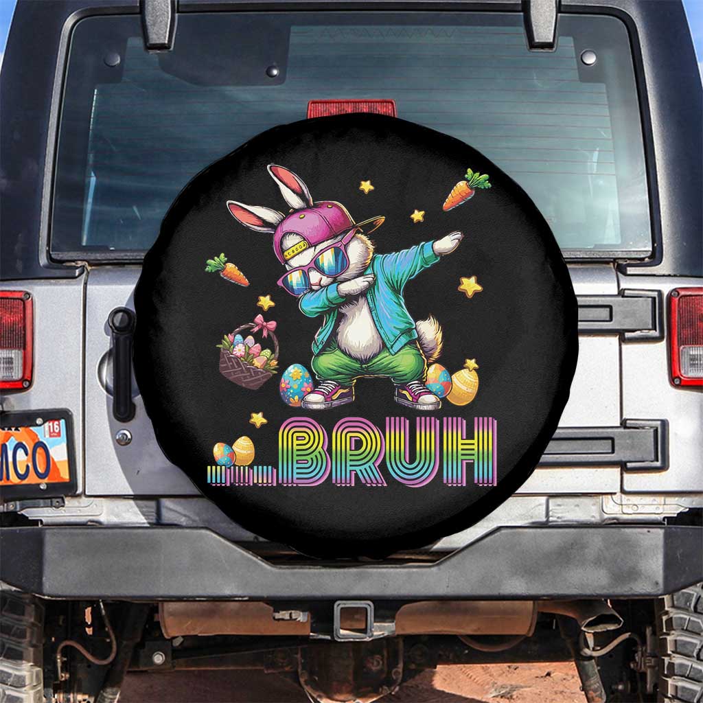 Bruh Dab Bunny Easter Spare Tire Cover Funny 80s Retro Vintage Party Cool Rabbit TS10 No hole Black Print Your Wear
