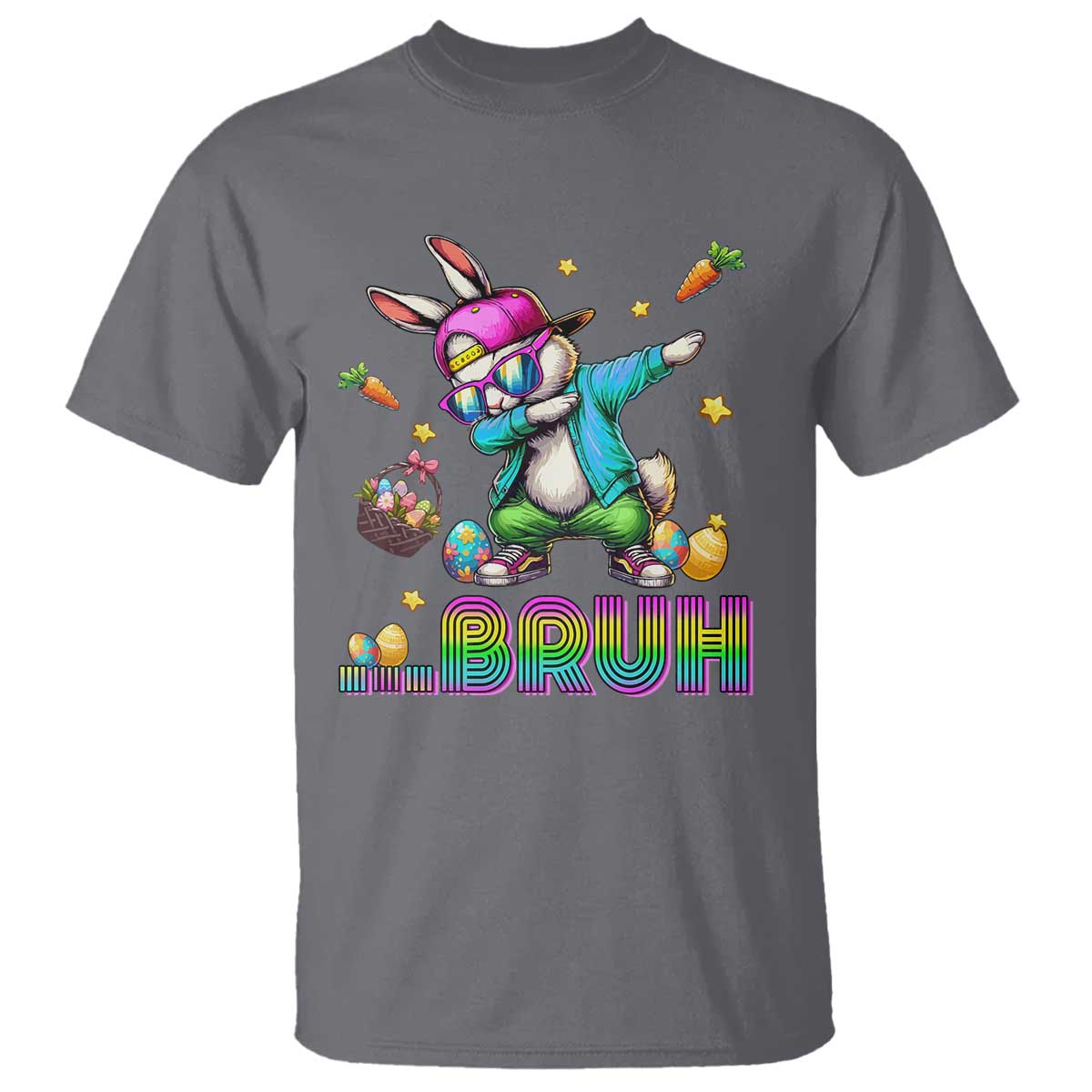 Bruh Dab Bunny Easter T Shirt Funny 80s Retro Vintage Party Cool Rabbit TS10 Charcoal Print Your Wear
