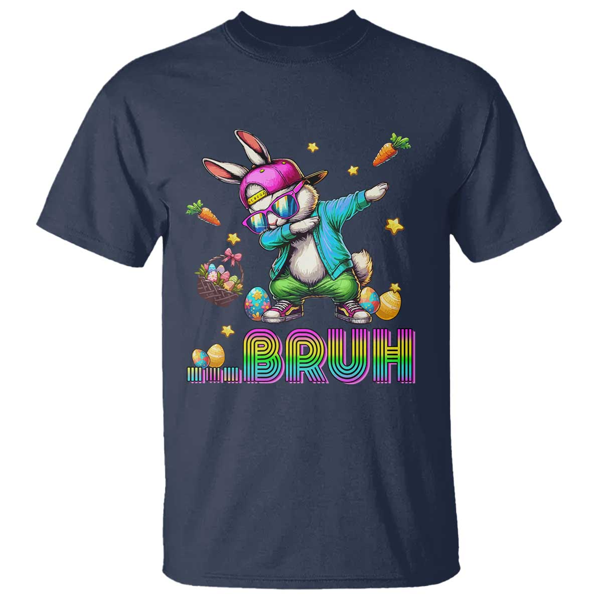 Bruh Dab Bunny Easter T Shirt Funny 80s Retro Vintage Party Cool Rabbit TS10 Navy Print Your Wear
