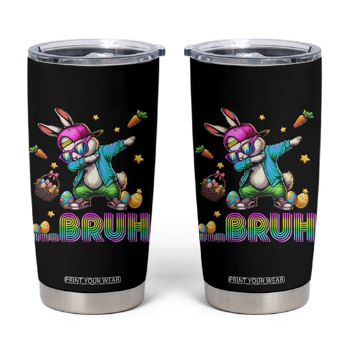 Bruh Dab Bunny Easter Tumbler Cup Funny 80s Retro Vintage Party Cool Rabbit TS10 Black Print Your Wear