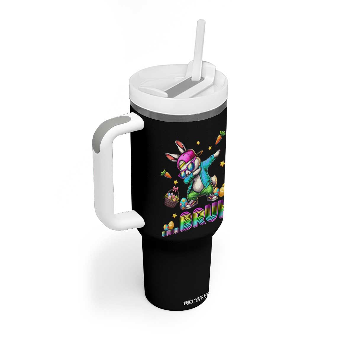 Bruh Dab Bunny Easter Tumbler With Handle Funny 80s Retro Vintage Party Cool Rabbit TS10 Print Your Wear