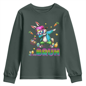 Bruh Dab Bunny Easter Youth Sweatshirt Funny 80s Retro Vintage Party Cool Rabbit TS10 Dark Forest Green Print Your Wear