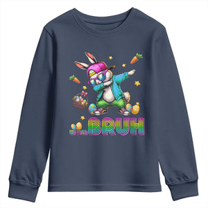 Bruh Dab Bunny Easter Youth Sweatshirt Funny 80s Retro Vintage Party Cool Rabbit TS10 Navy Print Your Wear