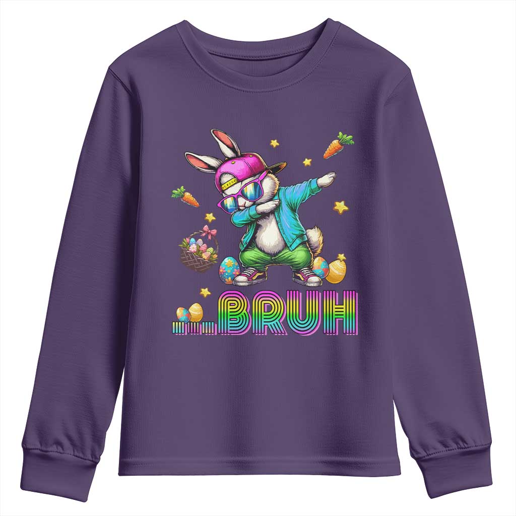 Bruh Dab Bunny Easter Youth Sweatshirt Funny 80s Retro Vintage Party Cool Rabbit TS10 Purple Print Your Wear