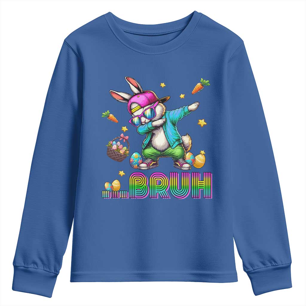Bruh Dab Bunny Easter Youth Sweatshirt Funny 80s Retro Vintage Party Cool Rabbit TS10 Royal Blue Print Your Wear