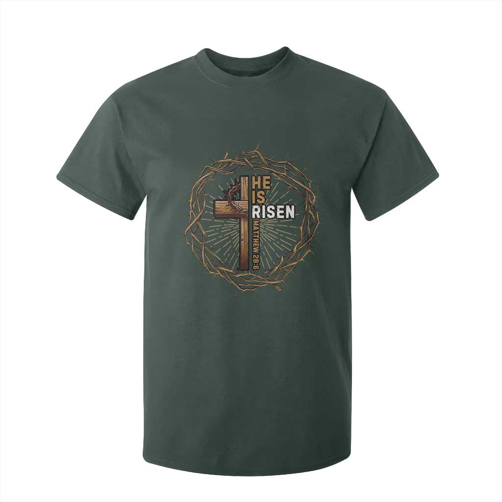 Easter Cross He is Risen T Shirt For Kid Jesus Christian Crown Of Thorns TS10 Dark Forest Green Print Your Wear