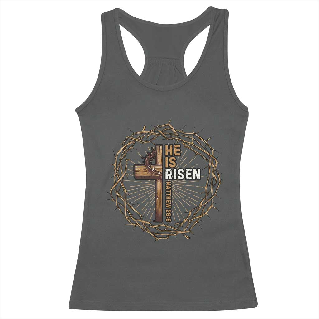 Easter Cross He is Risen Racerback Tank Top Jesus Christian Crown Of Thorns TS10 Dark Heather Print Your Wear