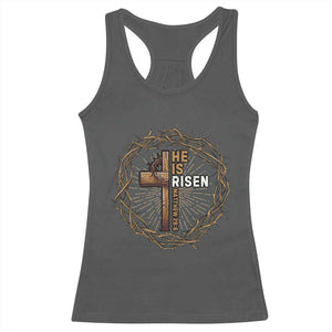 Easter Cross He is Risen Racerback Tank Top Jesus Christian Crown Of Thorns TS10 Dark Heather Print Your Wear