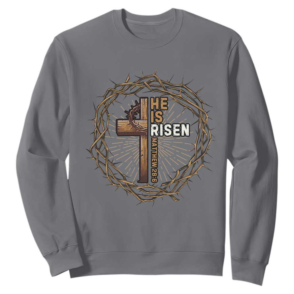 Easter Cross He is Risen Sweatshirt Jesus Christian Crown Of Thorns TS10 Charcoal Print Your Wear