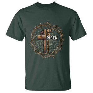 Easter Cross He is Risen T Shirt Jesus Christian Crown Of Thorns TS10 Dark Forest Green Print Your Wear