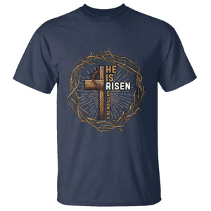 Easter Cross He is Risen T Shirt Jesus Christian Crown Of Thorns TS10 Navy Print Your Wear