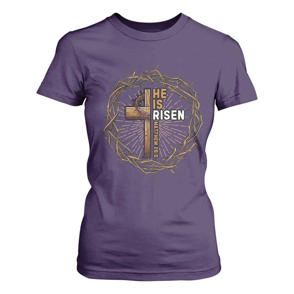 Easter Cross He is Risen T Shirt For Women Jesus Christian Crown Of Thorns TS10 Purple Print Your Wear