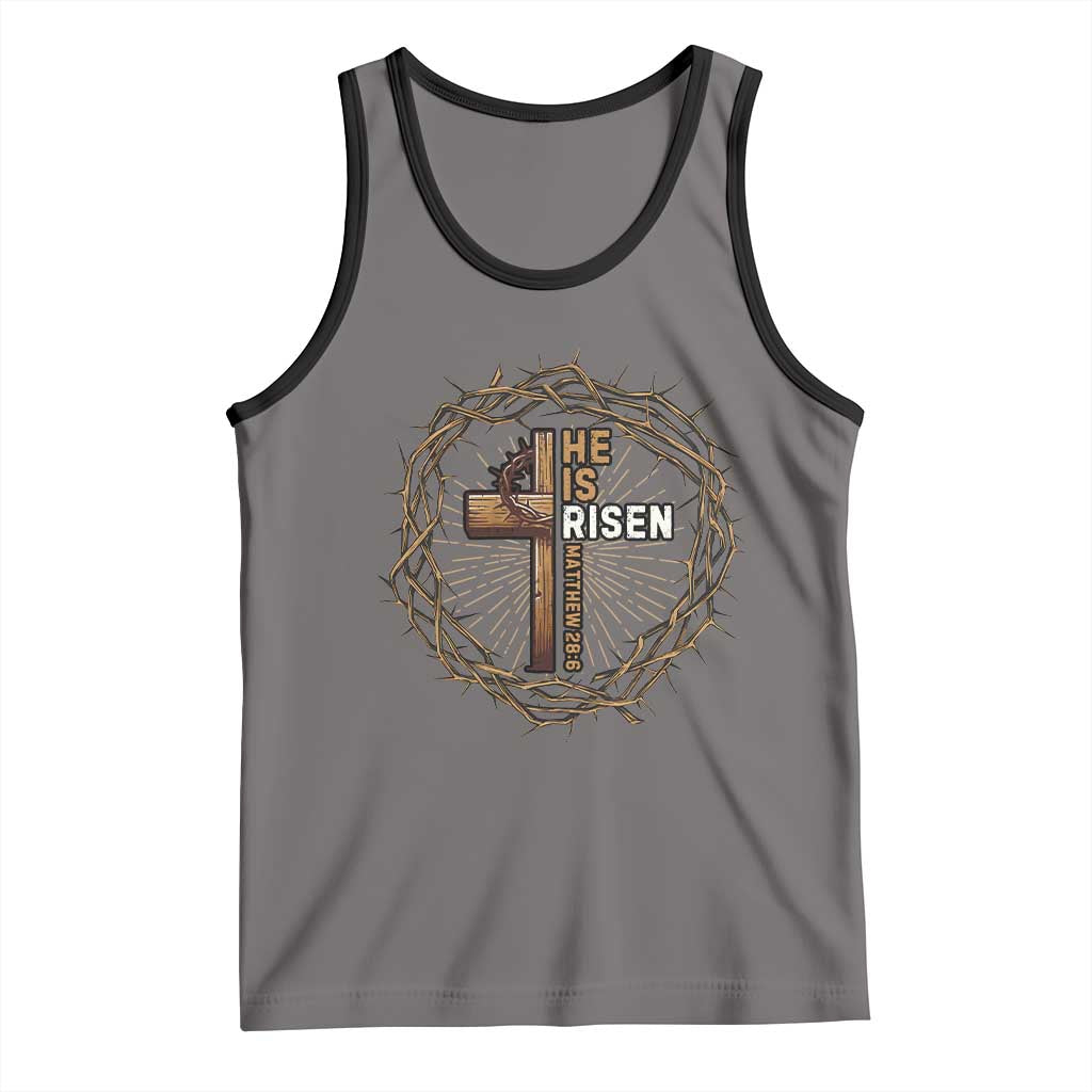 Easter Cross He is Risen Tank Top Jesus Christian Crown Of Thorns TS10 Deep Heather Black Print Your Wear