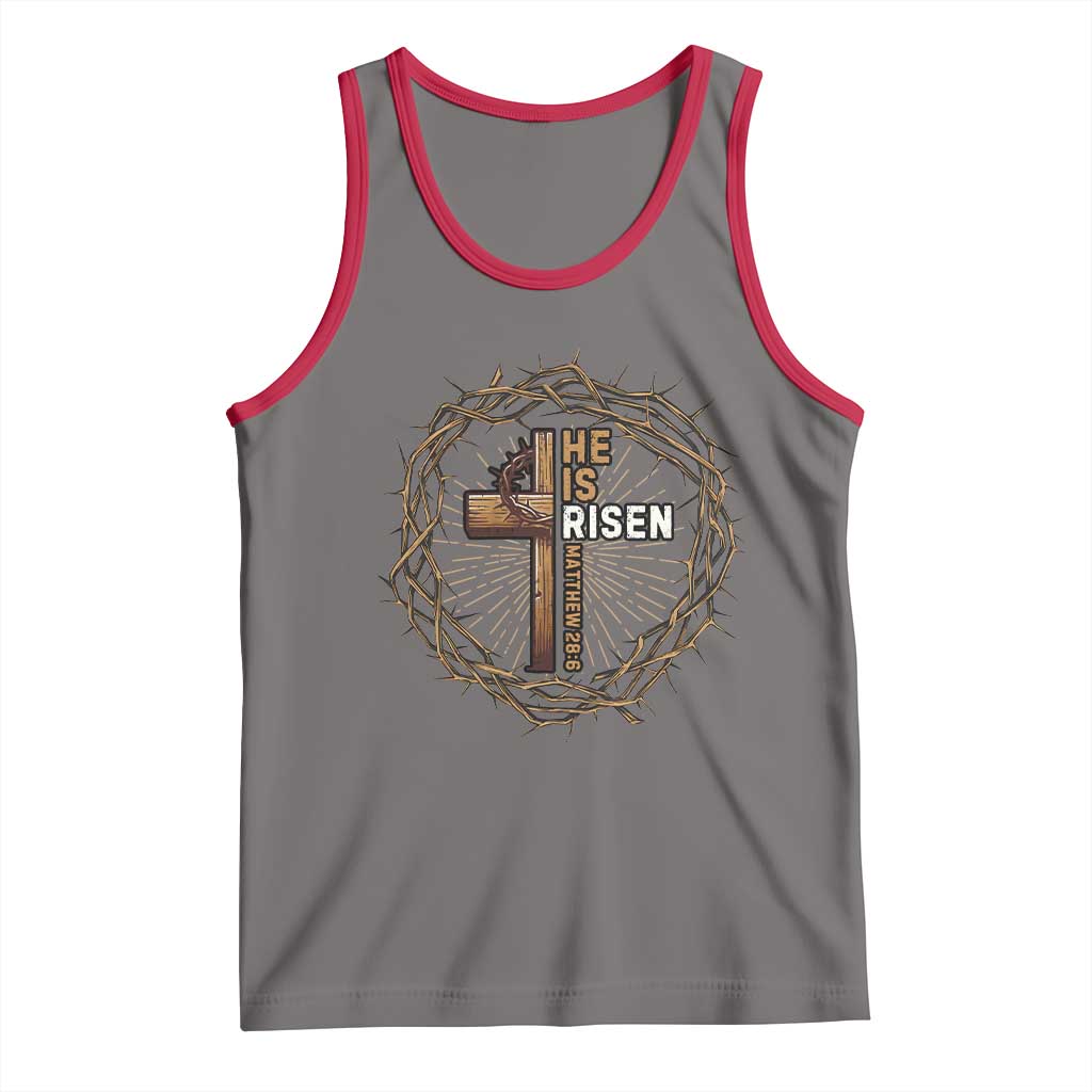 Easter Cross He is Risen Tank Top Jesus Christian Crown Of Thorns TS10 Deep Heather Red Print Your Wear
