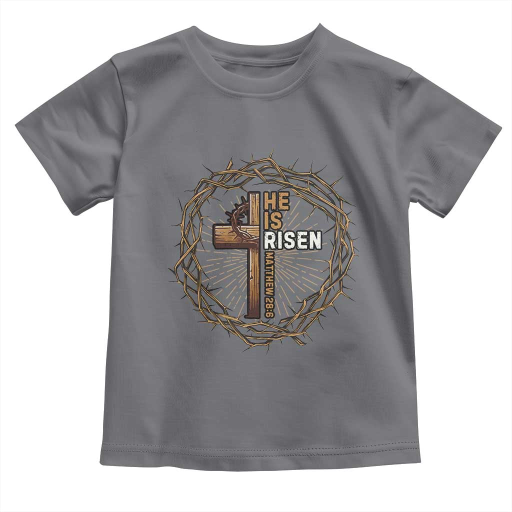 Easter Cross He is Risen Toddler T Shirt Jesus Christian Crown Of Thorns TS10 Charcoal Print Your Wear