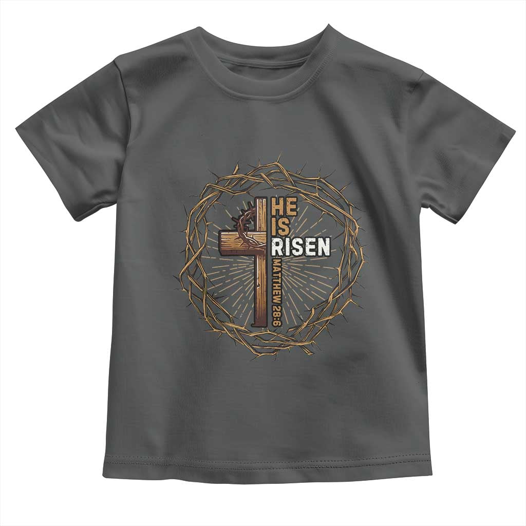 Easter Cross He is Risen Toddler T Shirt Jesus Christian Crown Of Thorns TS10 Dark Heather Print Your Wear