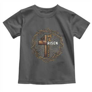 Easter Cross He is Risen Toddler T Shirt Jesus Christian Crown Of Thorns TS10 Dark Heather Print Your Wear