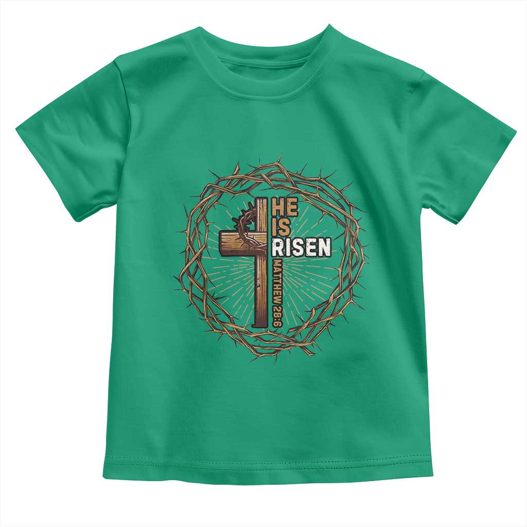 Easter Cross He is Risen Toddler T Shirt Jesus Christian Crown Of Thorns TS10 Irish Green Print Your Wear