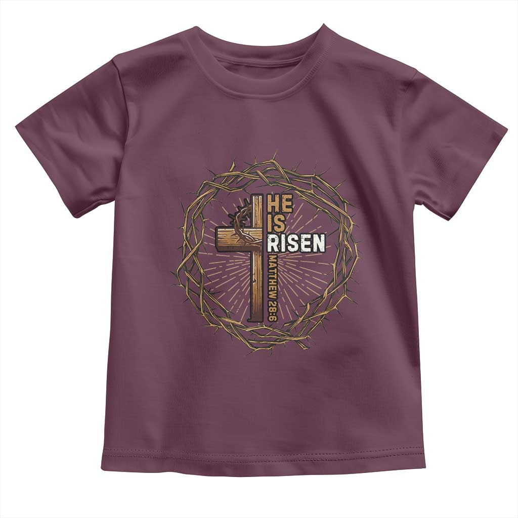 Easter Cross He is Risen Toddler T Shirt Jesus Christian Crown Of Thorns TS10 Maroon Print Your Wear
