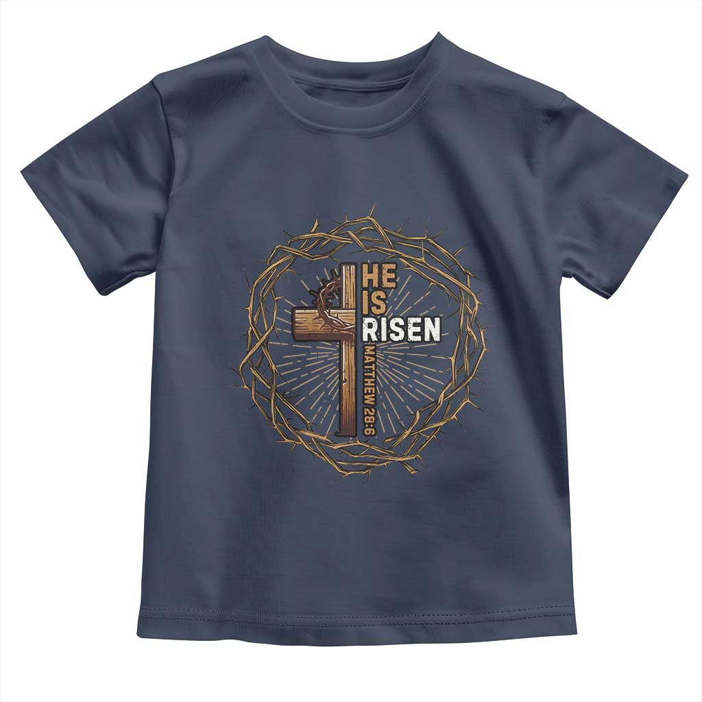 Easter Cross He is Risen Toddler T Shirt Jesus Christian Crown Of Thorns TS10 Navy Print Your Wear