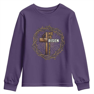 Easter Cross He is Risen Youth Sweatshirt Jesus Christian Crown Of Thorns TS10 Purple Print Your Wear