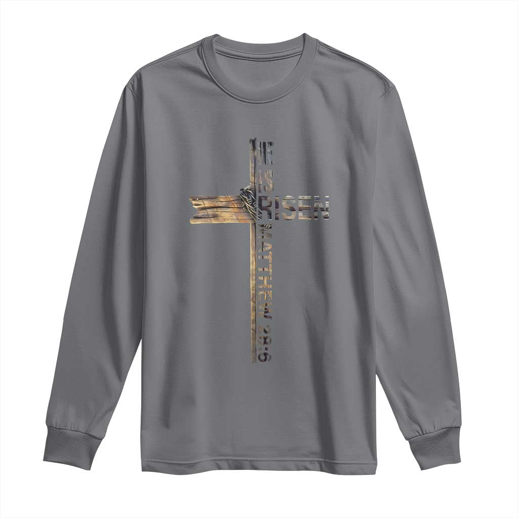 He is Risen Long Sleeve Shirt Religious Easter Cross Jesus Christian TS10 Charcoal Print Your Wear