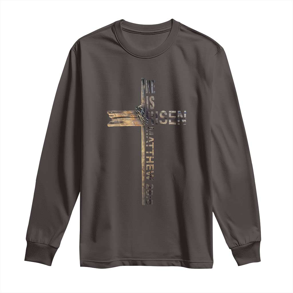 He is Risen Long Sleeve Shirt Religious Easter Cross Jesus Christian TS10 Dark Chocolate Print Your Wear