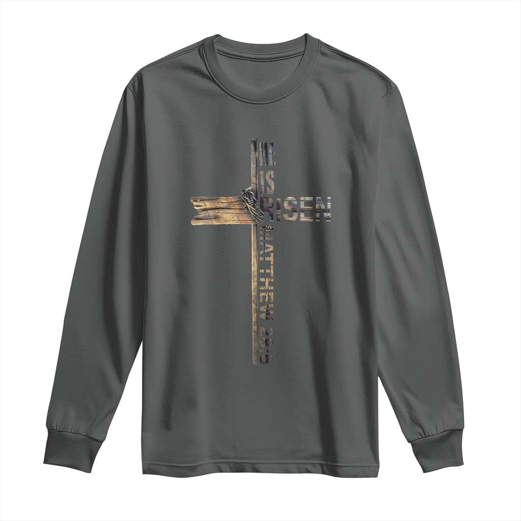 He is Risen Long Sleeve Shirt Religious Easter Cross Jesus Christian TS10 Dark Heather Print Your Wear