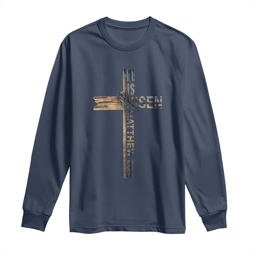 He is Risen Long Sleeve Shirt Religious Easter Cross Jesus Christian TS10 Navy Print Your Wear