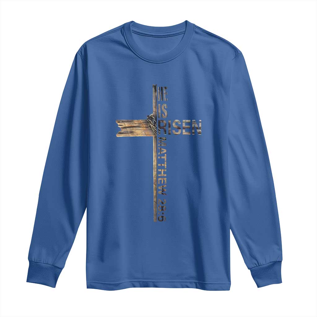 He is Risen Long Sleeve Shirt Religious Easter Cross Jesus Christian TS10 Royal Blue Print Your Wear